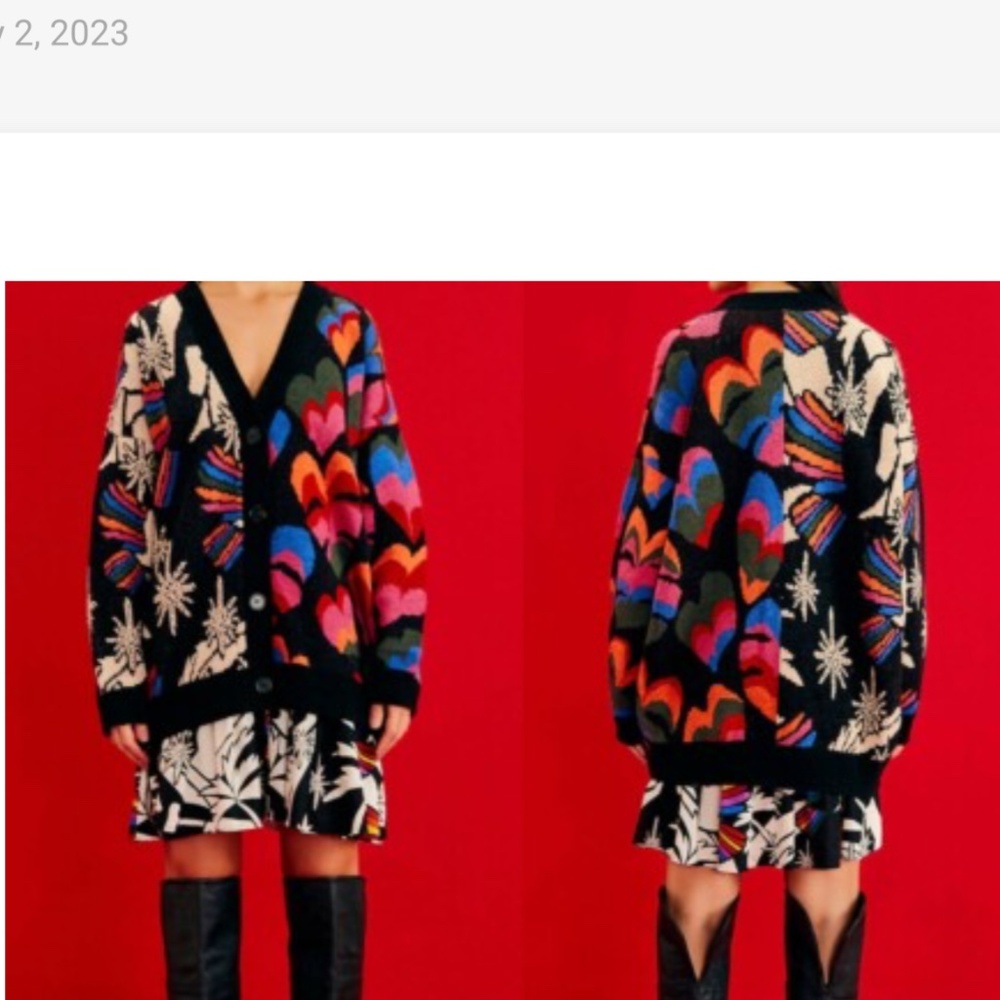 FARM Rio Multicolor Heart and Floral Cardigan